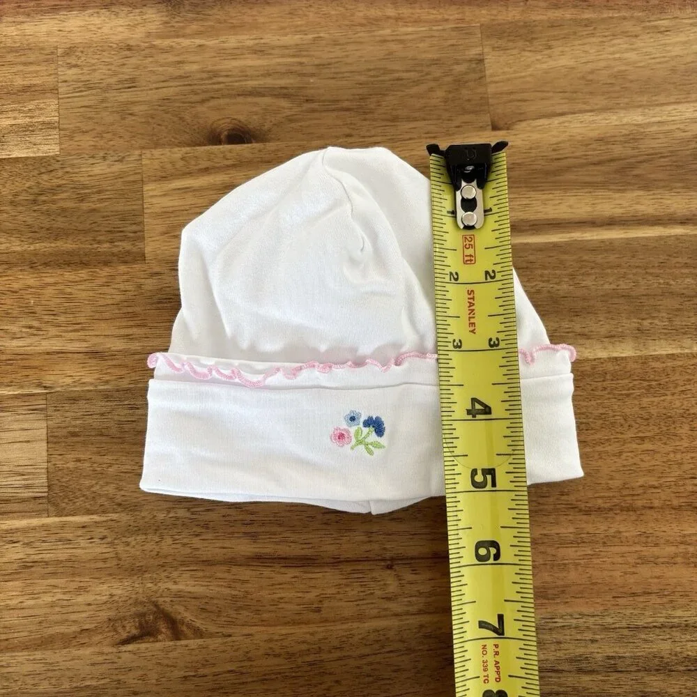 Kissy Kissy Baby White Pima Cotton Hat Pink Flower Embroidery Size Small Classic
